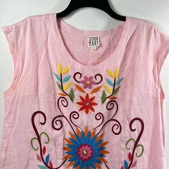 Sister Mary Mexican-Inspired Cotton Linen Embroidered Dress, S - Picture 2 of 9